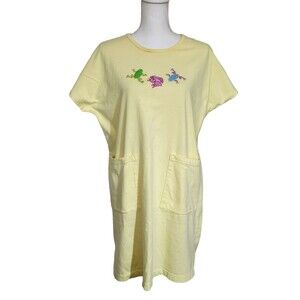 Sunbay Swim Cover Up Short Sleeve Yellow Cotton with Frogs Pockets Womens Medium